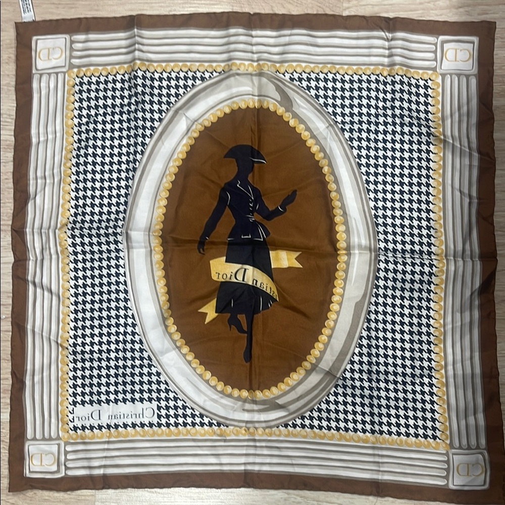Dior Houndstooth and Brown Silk Scarf - Picture 4 of 6